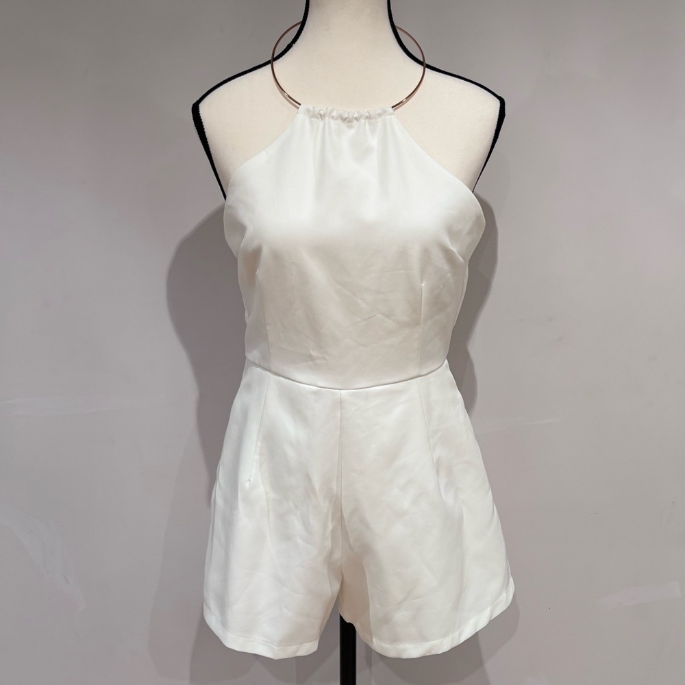 White Romper with Rose Gold Halter and Pockets